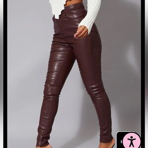 Pretty Little Things Dark Chocolate Button Up Faux Leather Skinny Pants 0 NWT